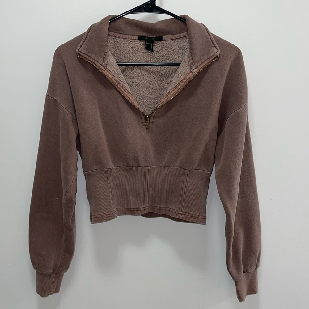 Cropped brown quarter zip jacket